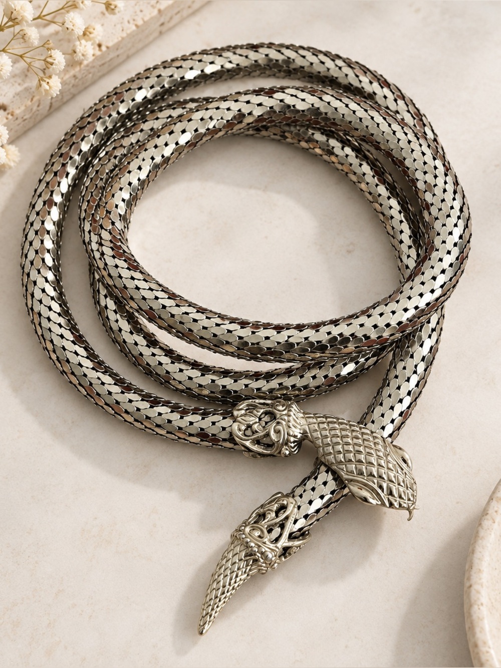 Vintage Whiting & Davis Silver-Tone Snake Mesh Belt / Necklace